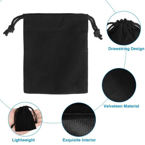 Set of 10 Luxury Velvet Drawstring Bags Pouches.  Black. 3 3/4" high x 3" wide. - Picture 7 of 9